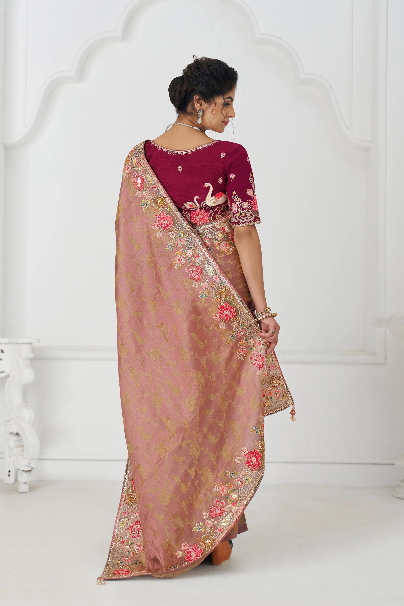 Kf 112 Peach Pure Dola Viscouse Silk Saree Suppliers In India